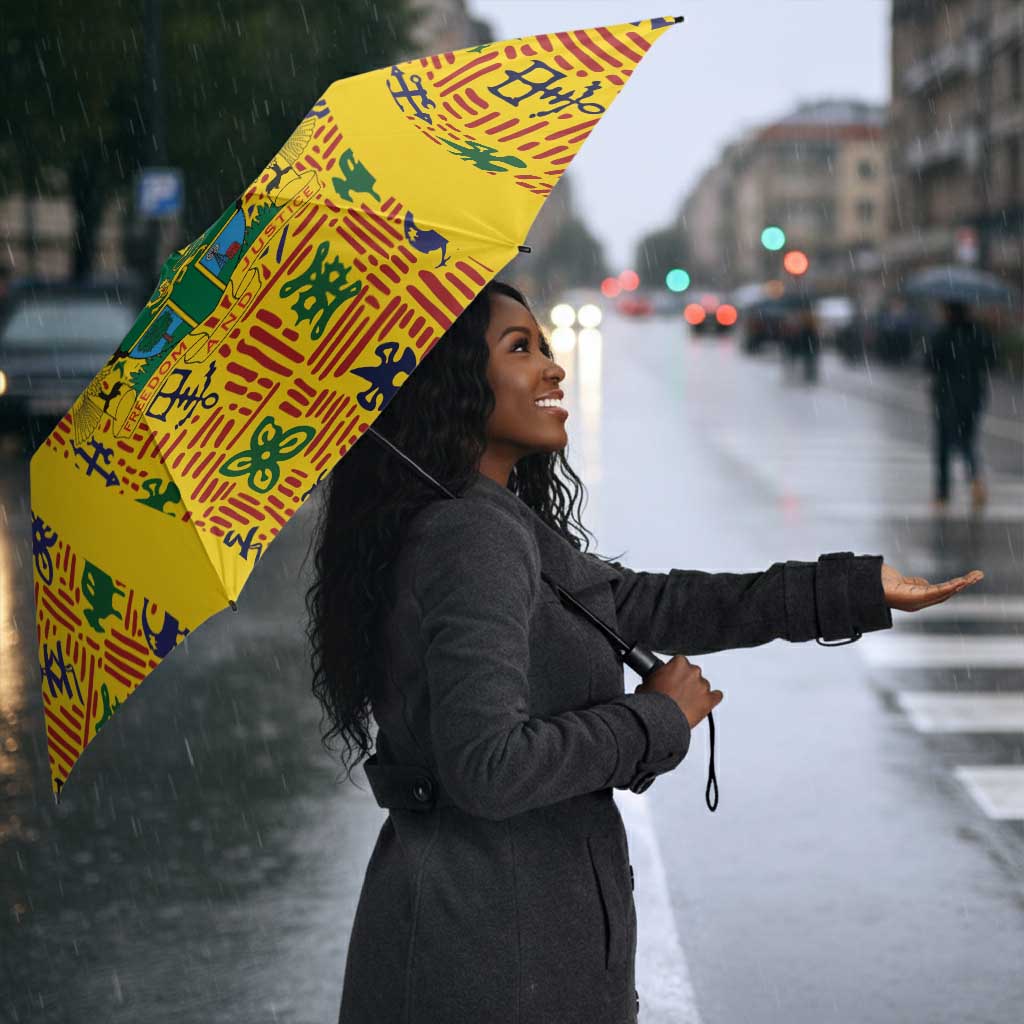 Custom Ghana Football Umbrella Yellow Adinkra Pattern - African Pride