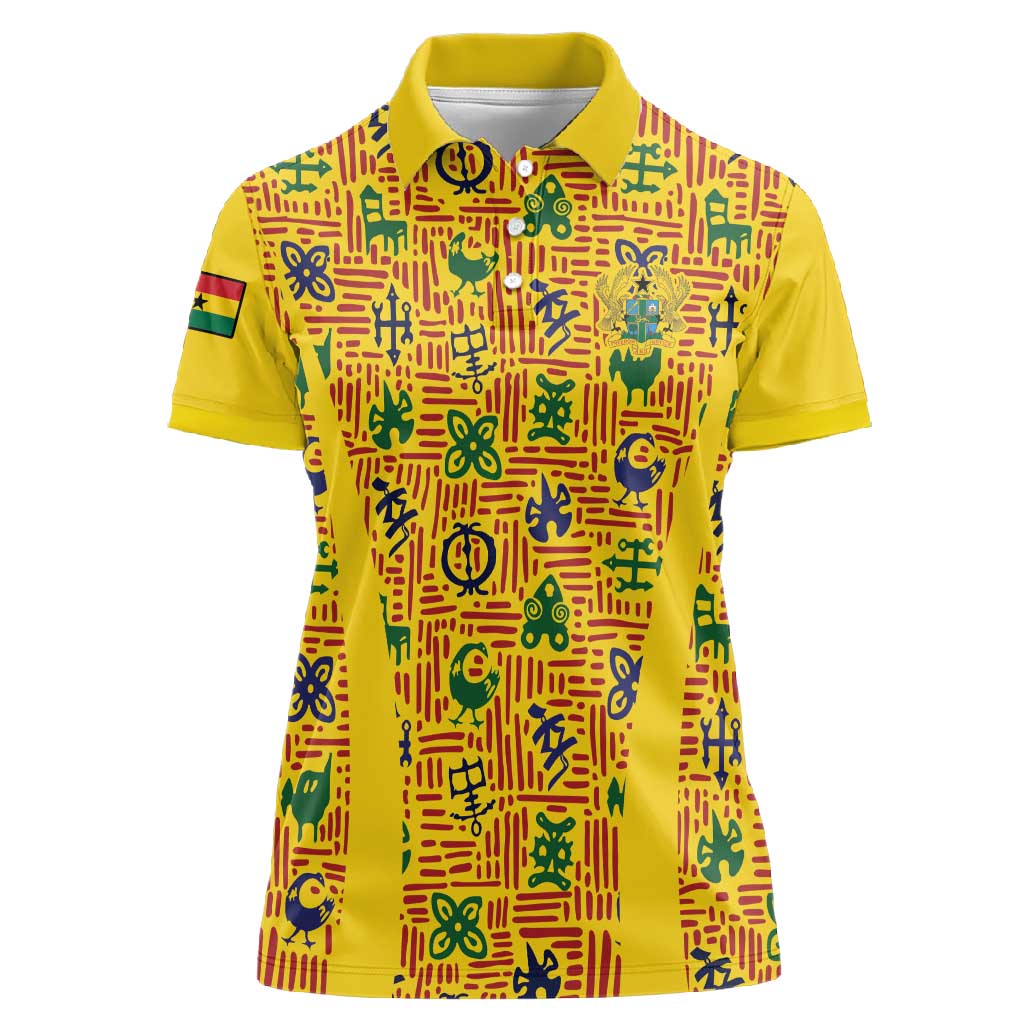 Custom Ghana Football Women Polo Shirt Yellow Adinkra Pattern LT15