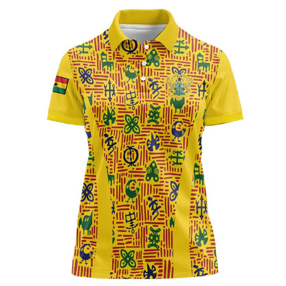 Custom Ghana Football Women Polo Shirt Yellow Adinkra Pattern LT15