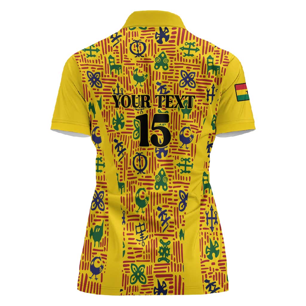 Custom Ghana Football Women Polo Shirt Yellow Adinkra Pattern LT15
