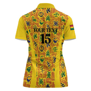 Custom Ghana Football Women Polo Shirt Yellow Adinkra Pattern LT15