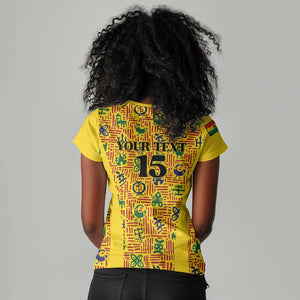 Custom Ghana Football Women V-Neck T-Shirt Yellow Adinkra Pattern LT15