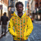 Custom Ghana Football Zip Hoodie Yellow Adinkra Pattern - African Pride