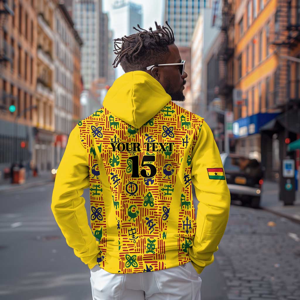 Custom Ghana Football Zip Hoodie Yellow Adinkra Pattern - African Pride