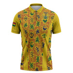 Custom Ghana Football Zipper Polo Shirt Yellow Adinkra Pattern - African Pride