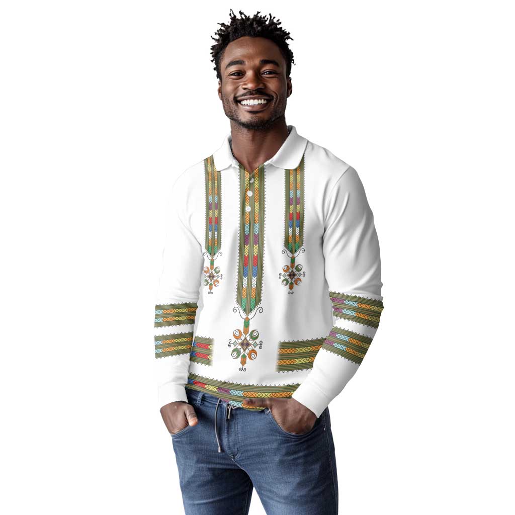 Ethiopia Long Sleeve Polo Shirt Ethiopian Traditional Habesha Style