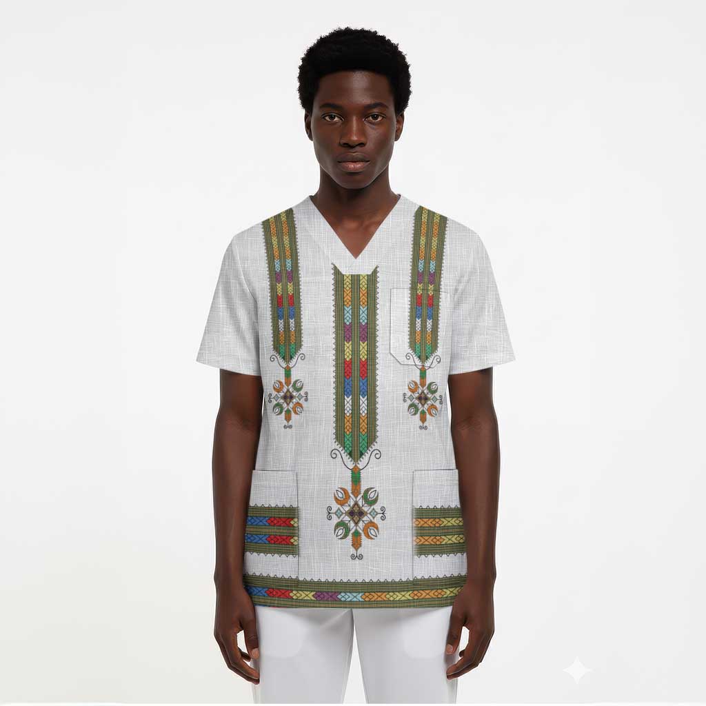 Ethiopian Traditional Habesha Costume Scrub Top Cross With Tilet Pattern - African Pride