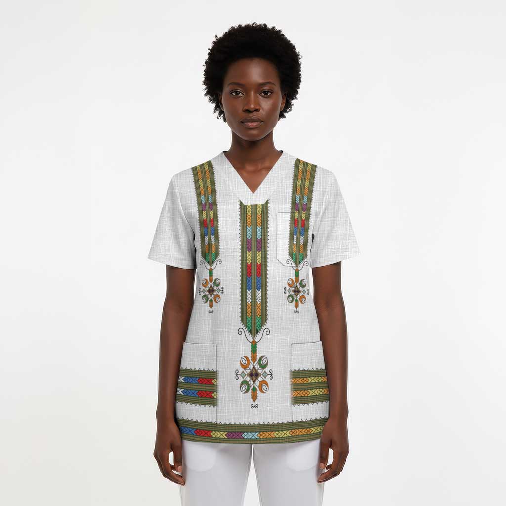 Ethiopian Traditional Habesha Costume Scrub Top Cross With Tilet Pattern - African Pride