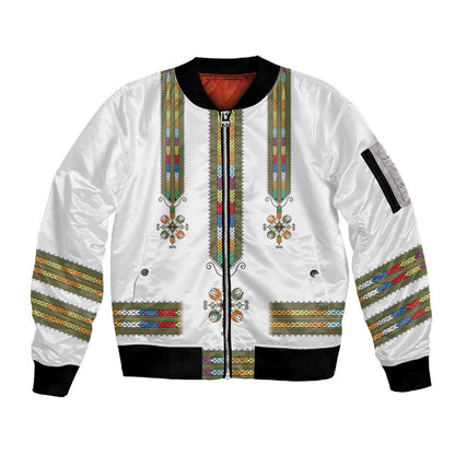 Ethiopia Sleeve Zip Bomber Jacket Ethiopian Traditional Habesha Style