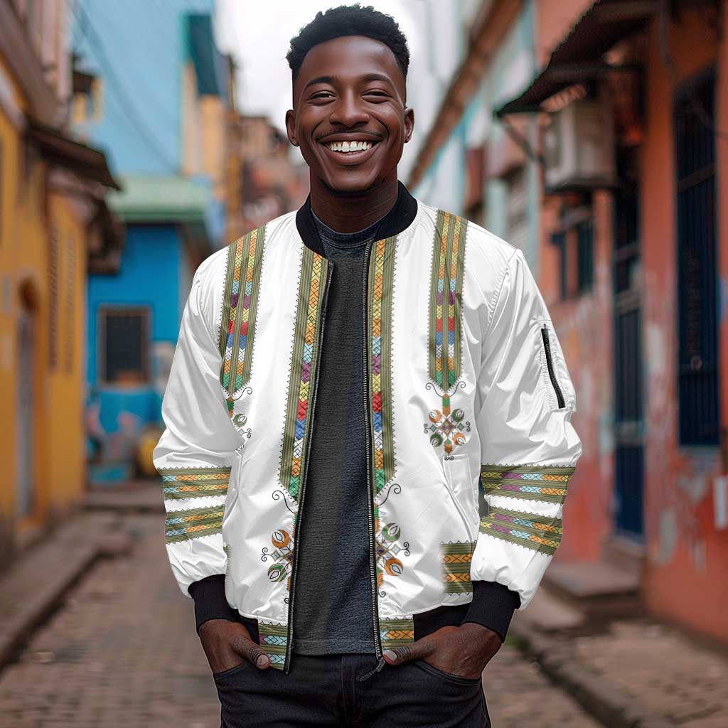 Ethiopia Sleeve Zip Bomber Jacket Ethiopian Traditional Habesha Style