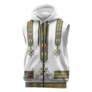 Ethiopia Sleeveless Zip Hoodie Ethiopian Traditional Habesha Style - African Pride