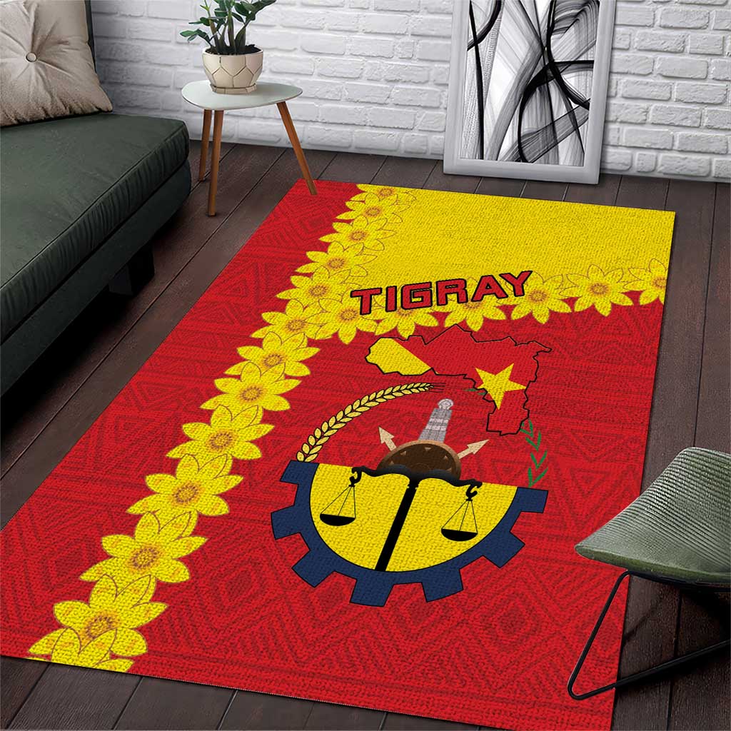Tigray Ethiopia Area Rug Tigray Seal With Flag Map - African Pattern