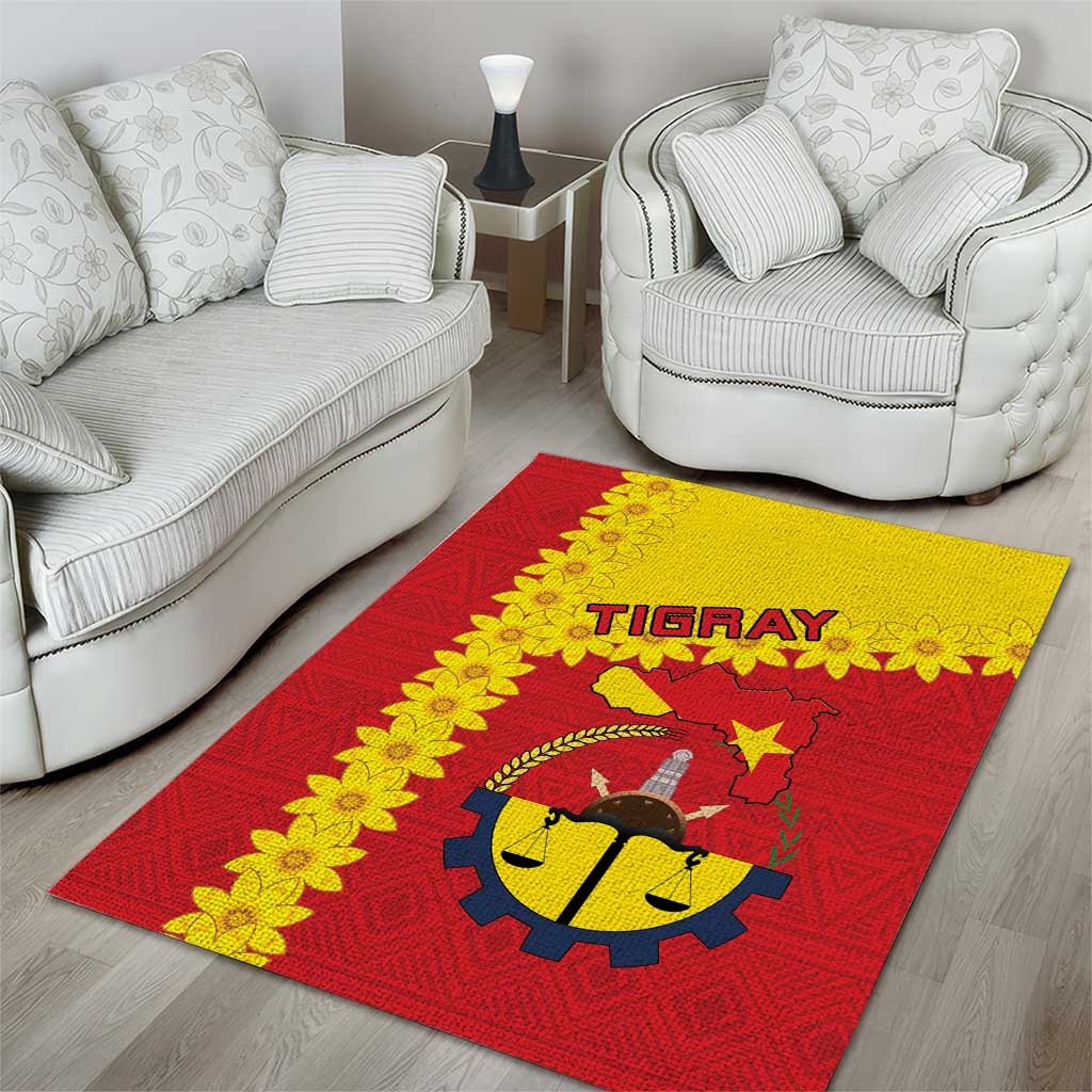 Tigray Ethiopia Area Rug Tigray Seal With Flag Map - African Pattern