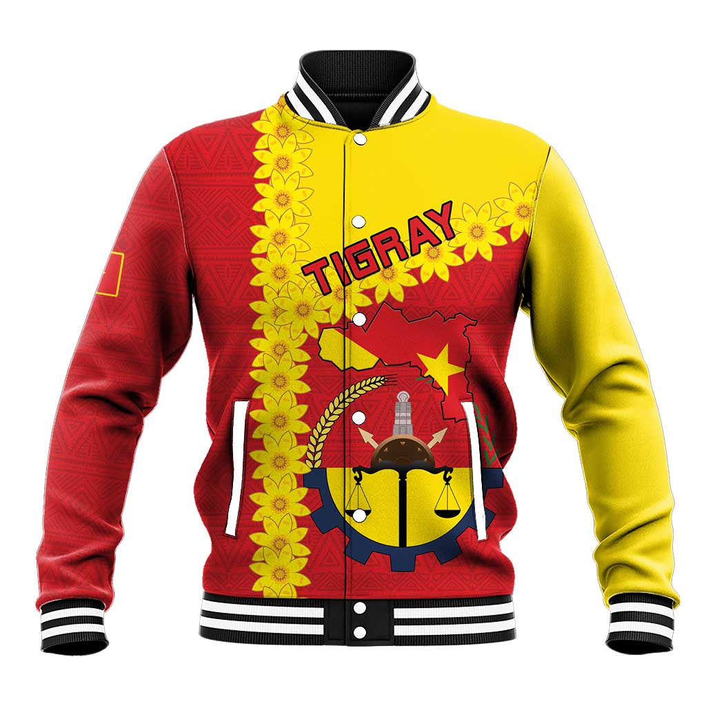 Tigray Ethiopia Baseball Jacket Tigray Seal With Flag Map - African Pattern