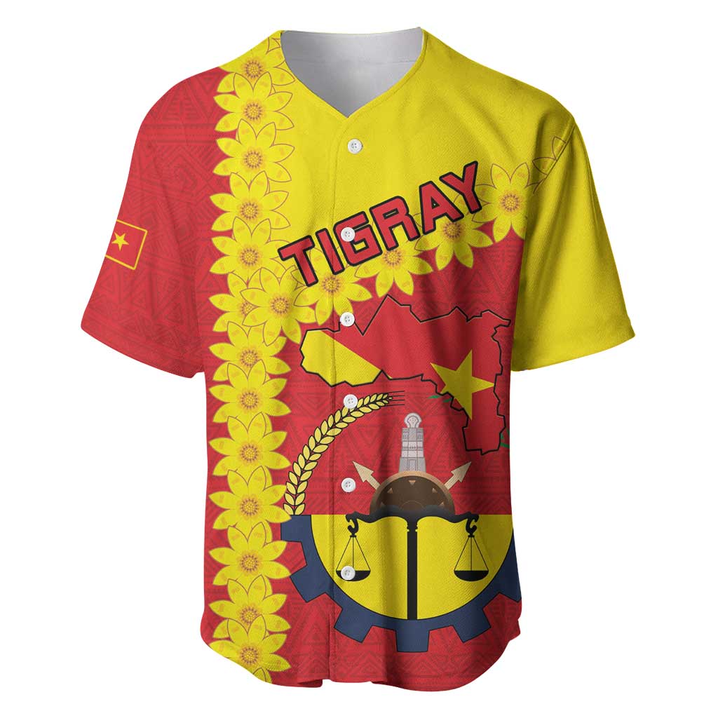 Tigray Ethiopia Baseball Jersey Tigray Seal With Flag Map - African Pattern