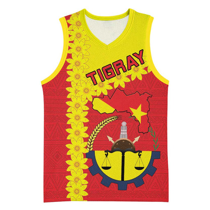 Tigray Ethiopia Basketball Jersey Tigray Seal With Flag Map - African Pattern LT15