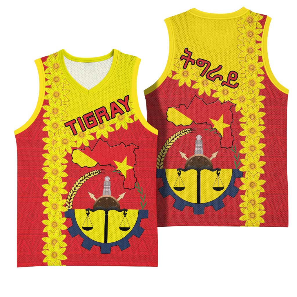 Tigray Ethiopia Basketball Jersey Tigray Seal With Flag Map - African Pattern LT15