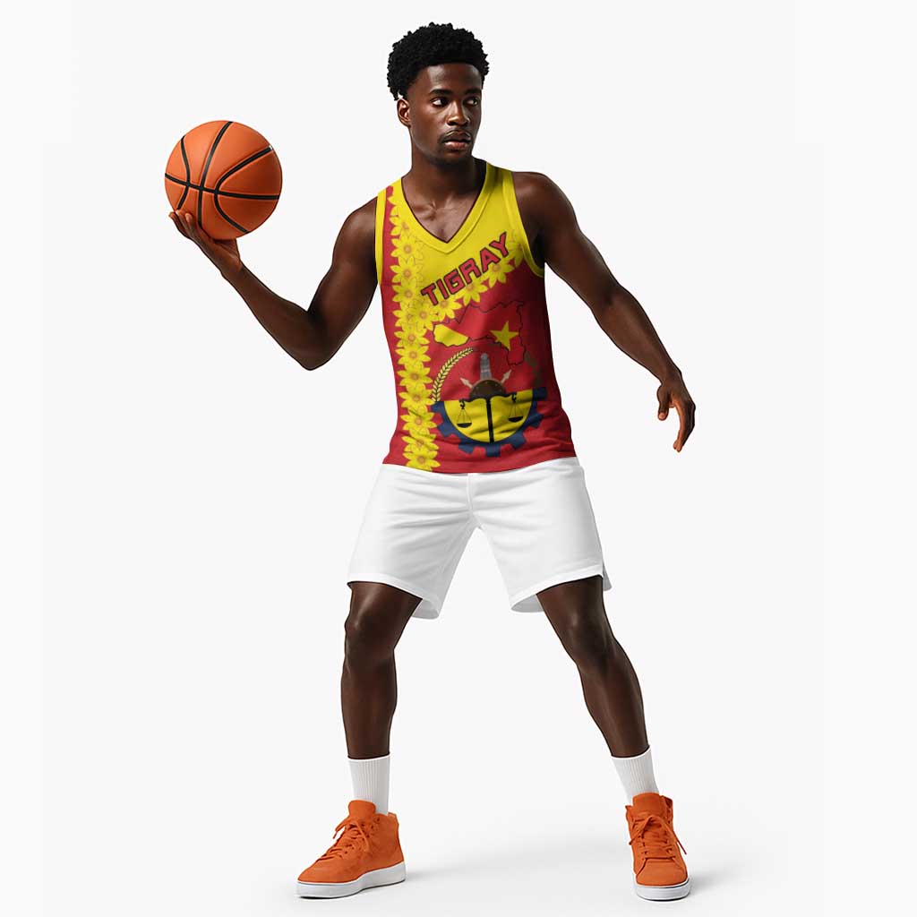 Tigray Ethiopia Basketball Jersey Tigray Seal With Flag Map - African Pattern LT15