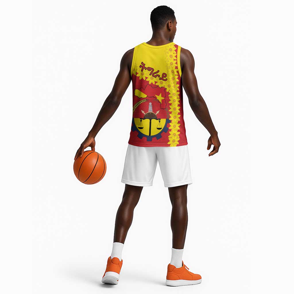 Tigray Ethiopia Basketball Jersey Tigray Seal With Flag Map - African Pattern LT15