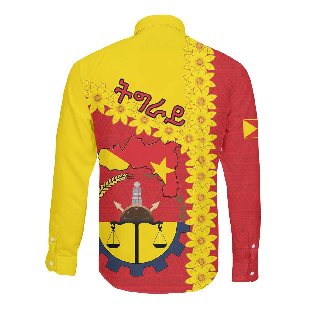 Tigray Ethiopia Long Sleeve Button Shirt Tigray Seal With Flag Map - African Pattern