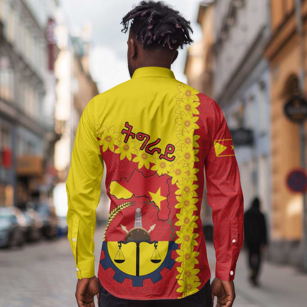 Tigray Ethiopia Long Sleeve Button Shirt Tigray Seal With Flag Map - African Pattern