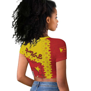 Tigray Ethiopia Raglan Cropped T shirt Tigray Seal With Flag Map - African Pattern