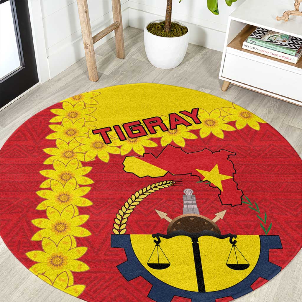 Tigray Ethiopia Round Carpet Tigray Seal With Flag Map - African Pattern