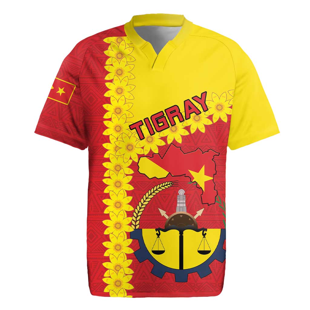 Tigray Ethiopia Rugby Jersey Tigray Seal With Flag Map - African Pattern