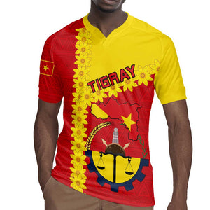 Tigray Ethiopia Rugby Jersey Tigray Seal With Flag Map - African Pattern