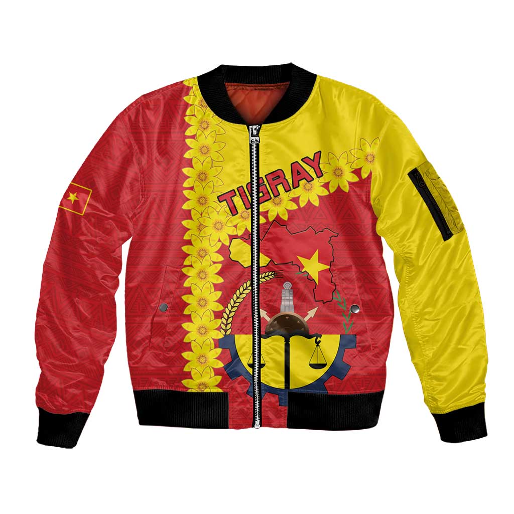 Tigray Ethiopia Sleeve Zip Bomber Jacket Tigray Seal With Flag Map - African Pattern