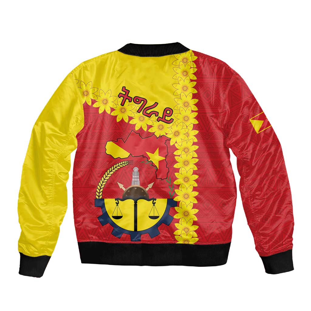 Tigray Ethiopia Sleeve Zip Bomber Jacket Tigray Seal With Flag Map - African Pattern