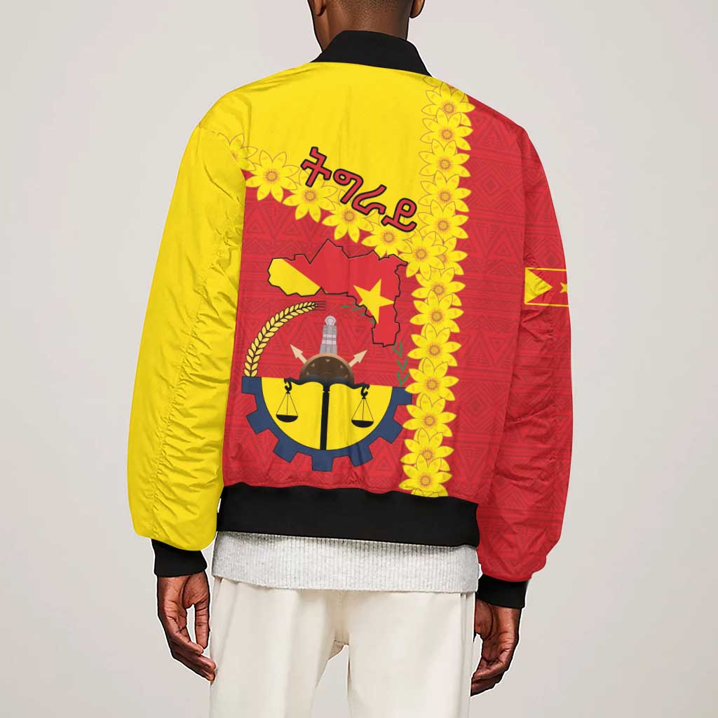 Tigray Ethiopia Sleeve Zip Bomber Jacket Tigray Seal With Flag Map - African Pattern