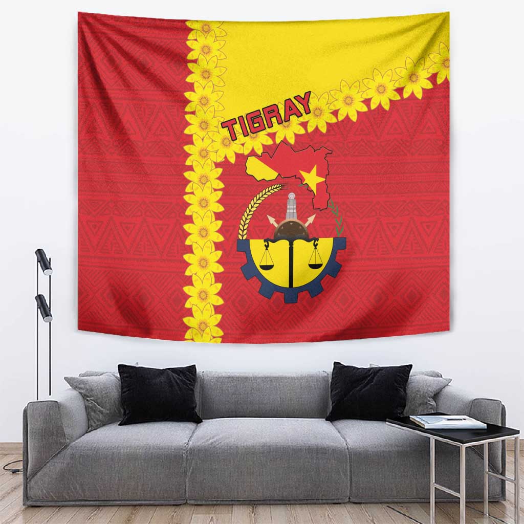 Tigray Ethiopia Tapestry Tigray Seal With Flag Map - African Pattern