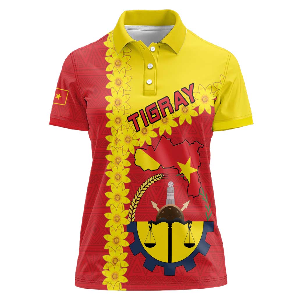 Tigray Ethiopia Women Polo Shirt Tigray Seal With Flag Map - African Pattern