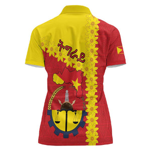 Tigray Ethiopia Women Polo Shirt Tigray Seal With Flag Map - African Pattern