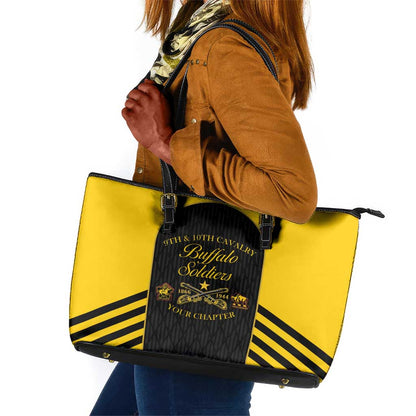 Personalized Buffalo Soldiers Leather Tote Bag 9th & 10th Cavalry Regiment