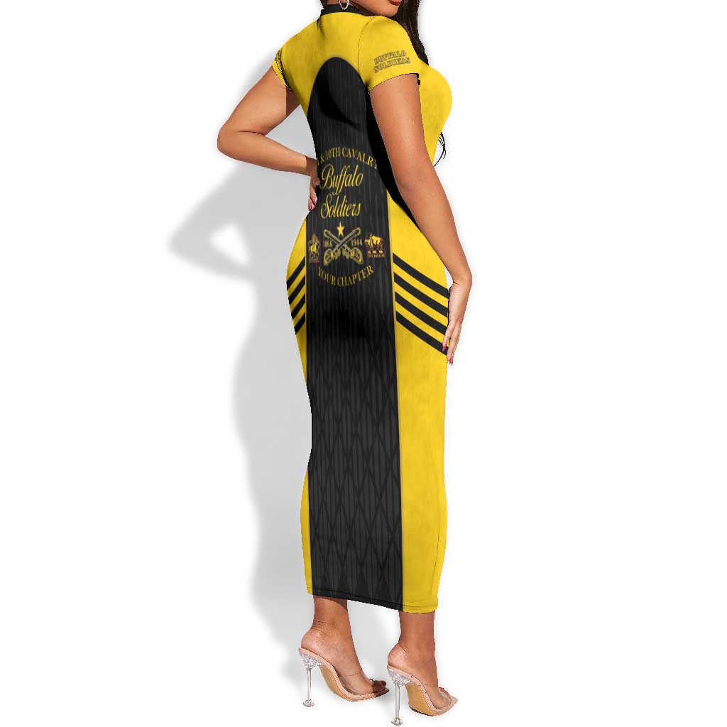 Personalized Buffalo Soldiers Short Sleeve Bodycon Dress 9th & 10th Cavalry Regiment