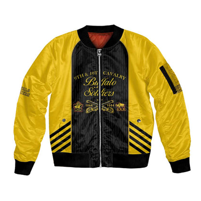 Personalized Buffalo Soldiers Sleeve Zip Bomber Jacket 9th & 10th Cavalry Regiment