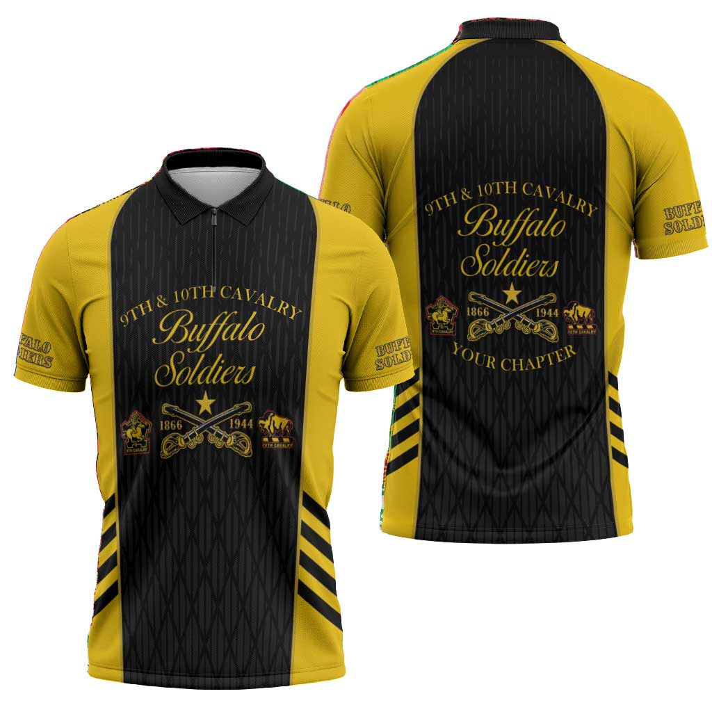 Personalized Buffalo Soldiers Zipper Polo Shirt 9th & 10th Cavalry Regiment