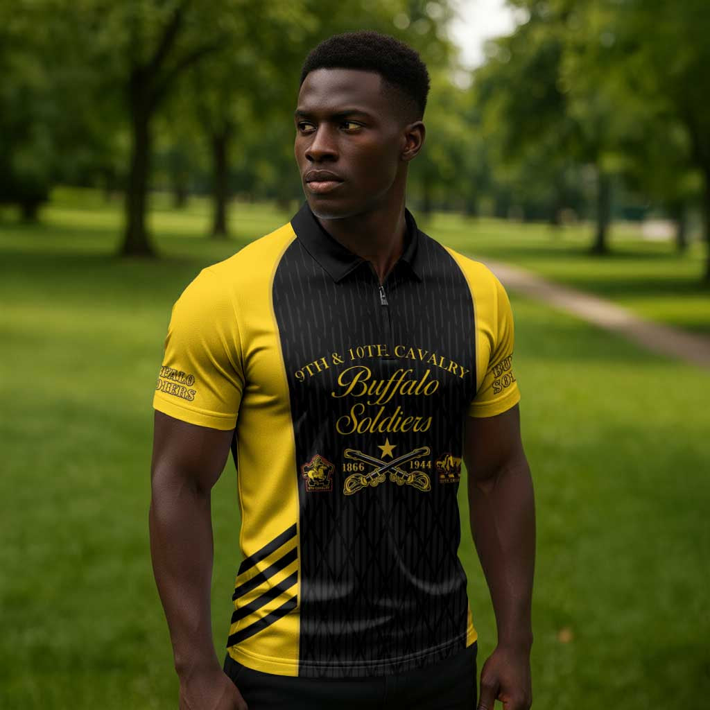 Personalized Buffalo Soldiers Zipper Polo Shirt 9th & 10th Cavalry Regiment