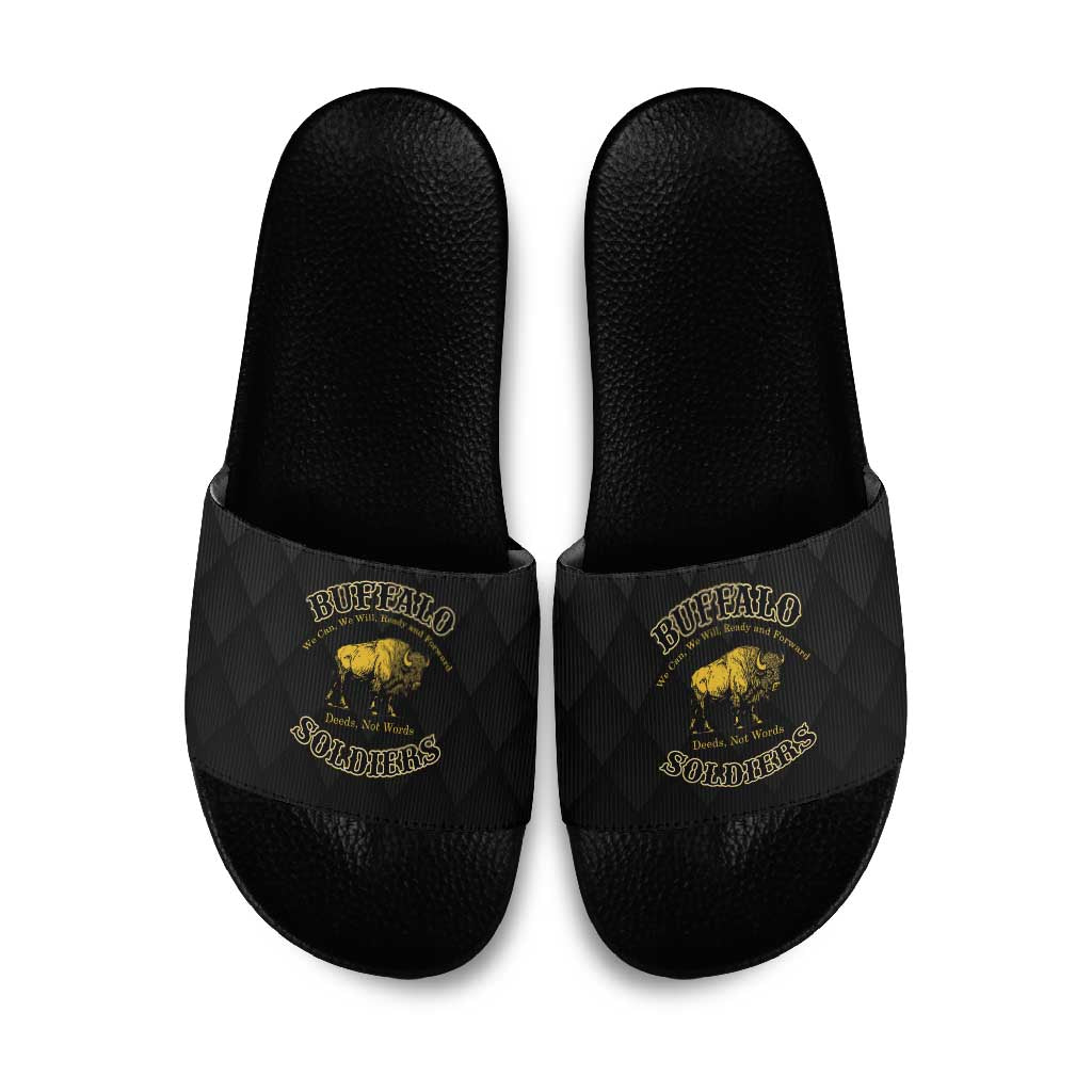 Buffalo Soldiers Slide Sandals We Can We Will Ready and Forward
