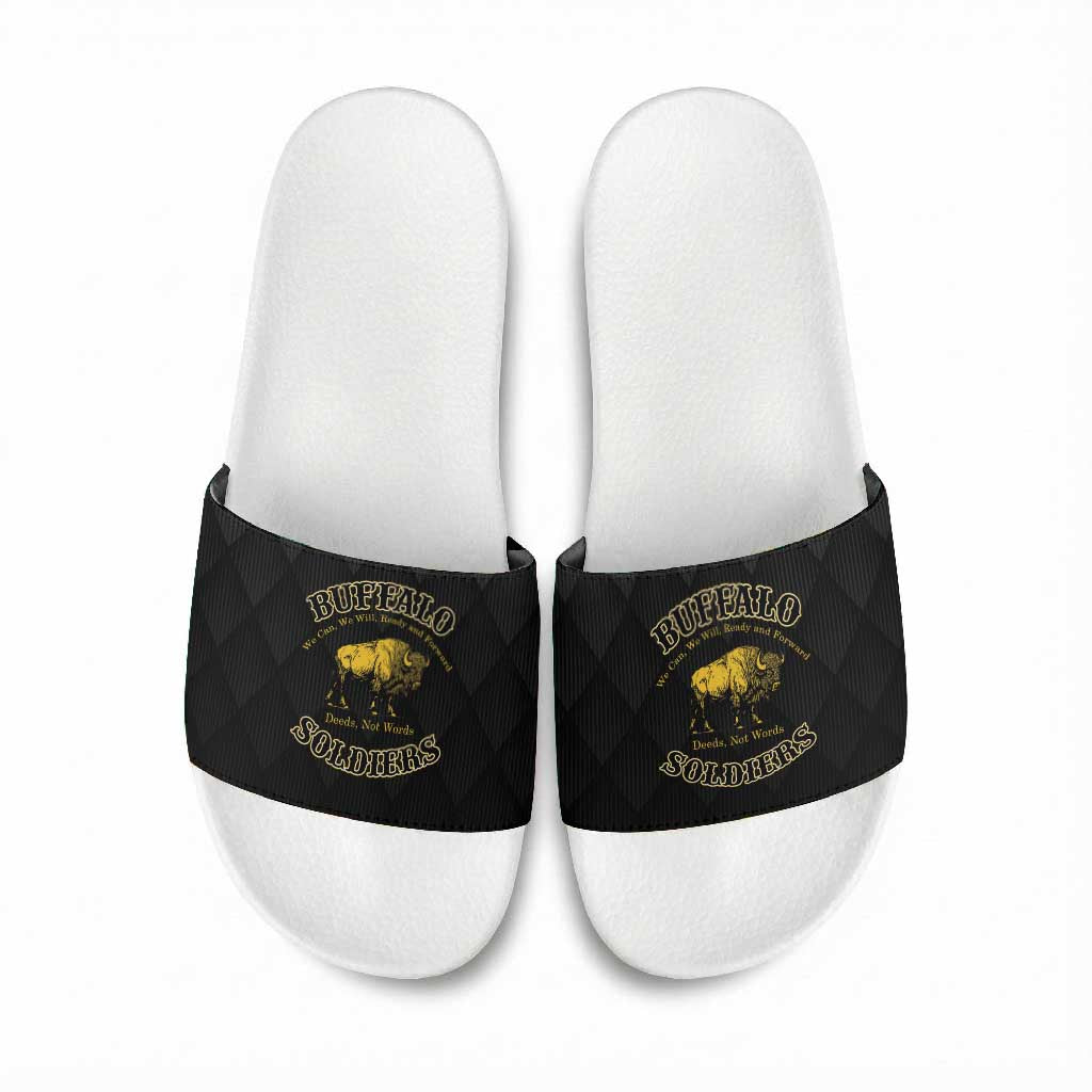 Buffalo Soldiers Slide Sandals We Can We Will Ready and Forward