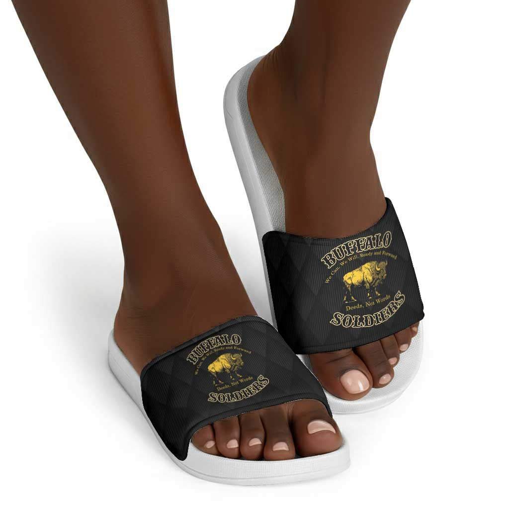 Buffalo Soldiers Slide Sandals We Can We Will Ready and Forward
