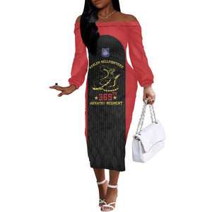 Personalized Harlem Hellfighters Off The Shoulder Long Sleeve Dress 369th Infantry Regiment Legacy