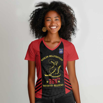 Personalized Harlem Hellfighters Women V-Neck T-Shirt 369th Infantry Regiment Legacy