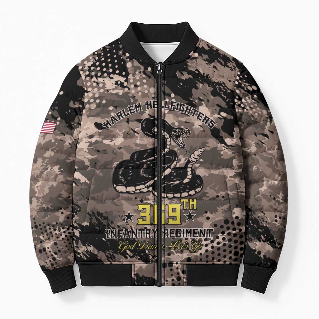 Harlem Hellfighters 369th Infantry Regiment Legacy Bomber Puffer Jacket God Damn Lets Go