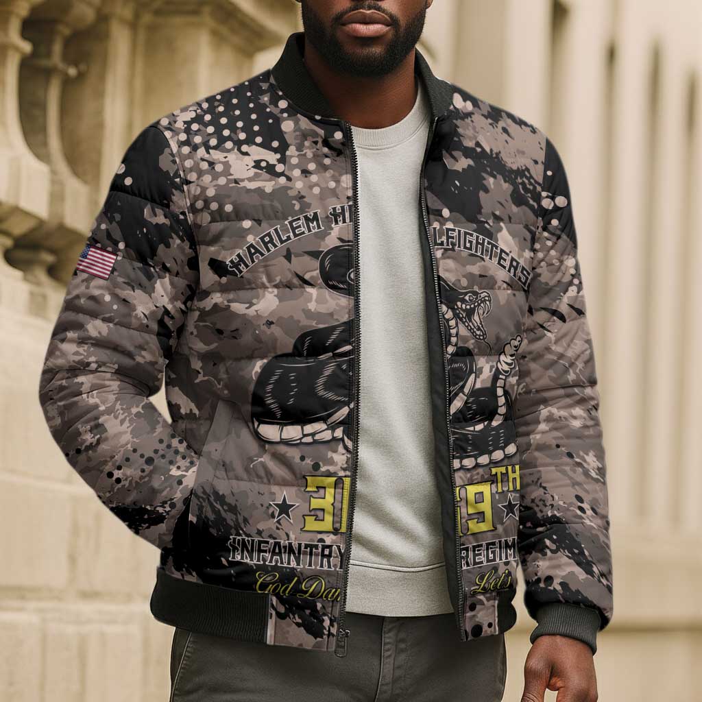 Harlem Hellfighters 369th Infantry Regiment Legacy Bomber Puffer Jacket God Damn Lets Go