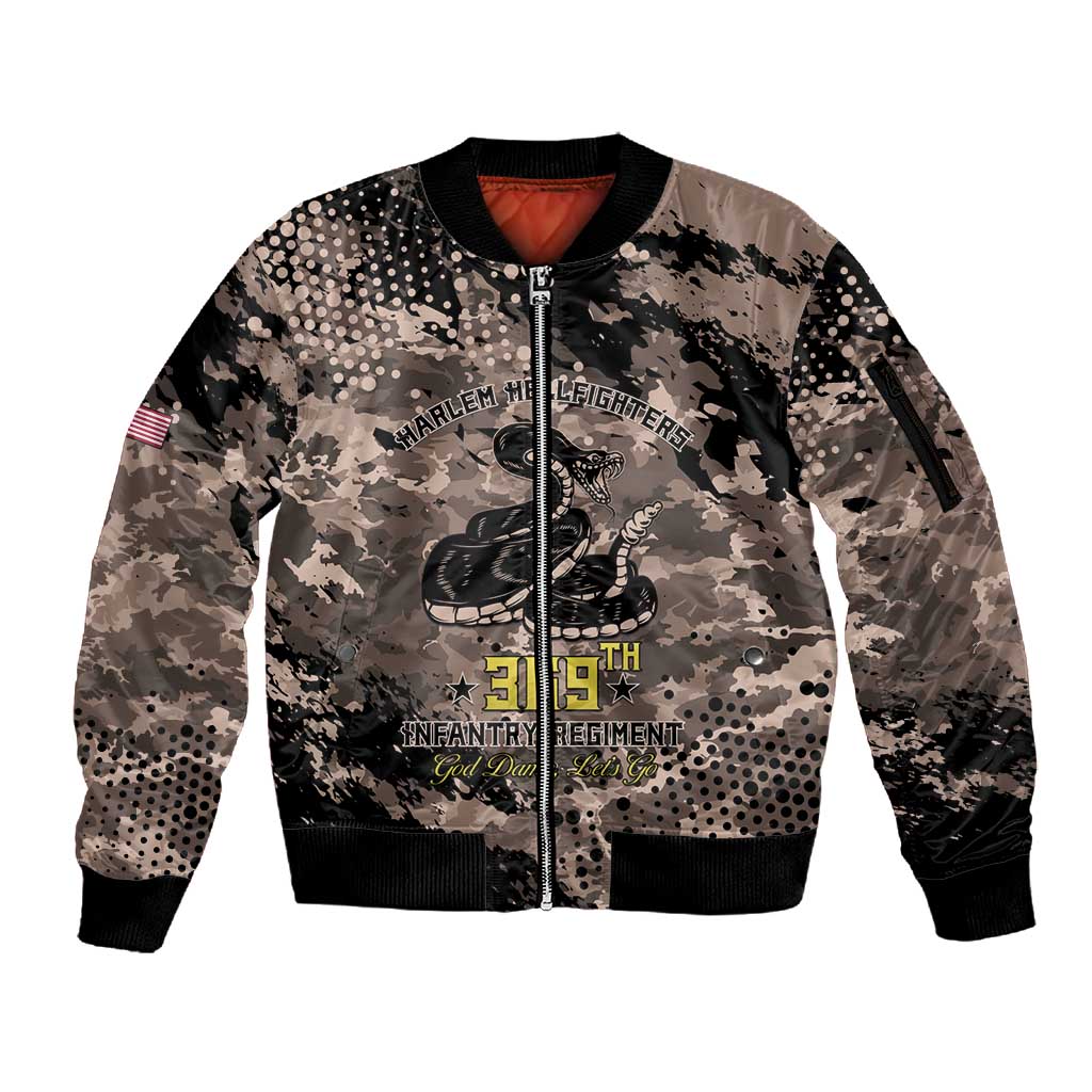 Harlem Hellfighters 369th Infantry Regiment Legacy Sleeve Zip Bomber Jacket God Damn Lets Go