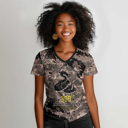 Harlem Hellfighters 369th Infantry Regiment Legacy Women V-Neck T-Shirt God Damn Lets Go