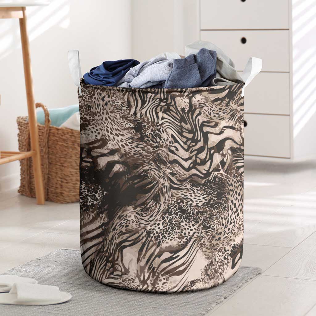 African Safari Zebra Leopard Swirl Pattern Laundry Basket